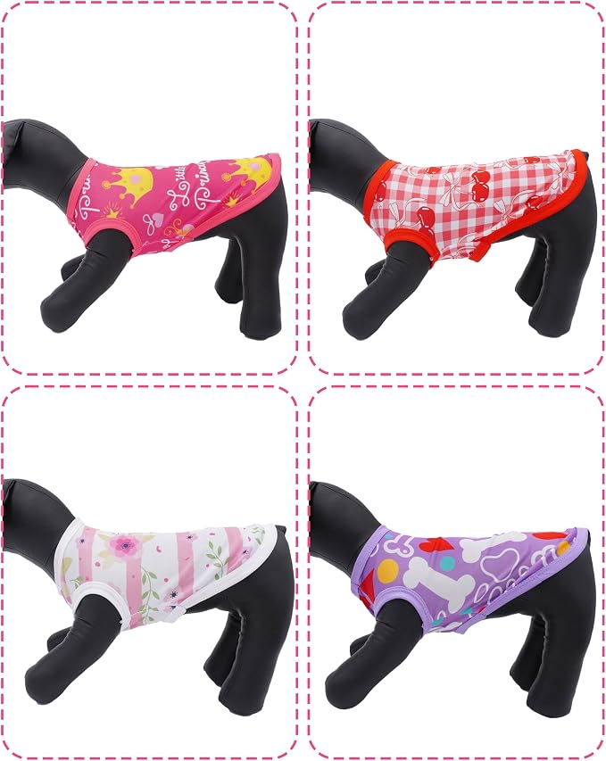 PET SHOW 4 Pack Dog Shirts for Small Medium Dogs Female Tank Top Tee Red Pink T-Shirts Pets Sleeveless Vest Girl Dog Clothes(XX-Large)