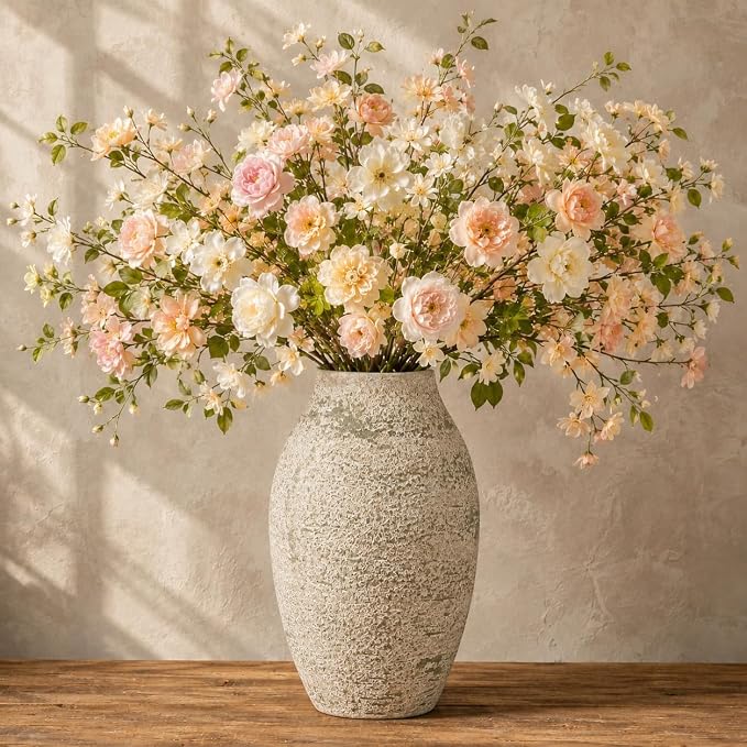 Cream Ceramic Flower Vase Speckled Bubble Glaze Home Decor | 7.08 Inch Rustic Table Vase, Decorative Ornament for Living Room,Office,Wedding,Birthday
