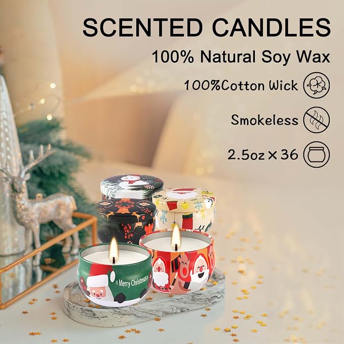 WPONSZU 36 Pack Christmas Scented Candles,Gift Set 2.5oz Strong Fragrance jar Candles,for Home Scented Decoration Birthday Valentine'sDay