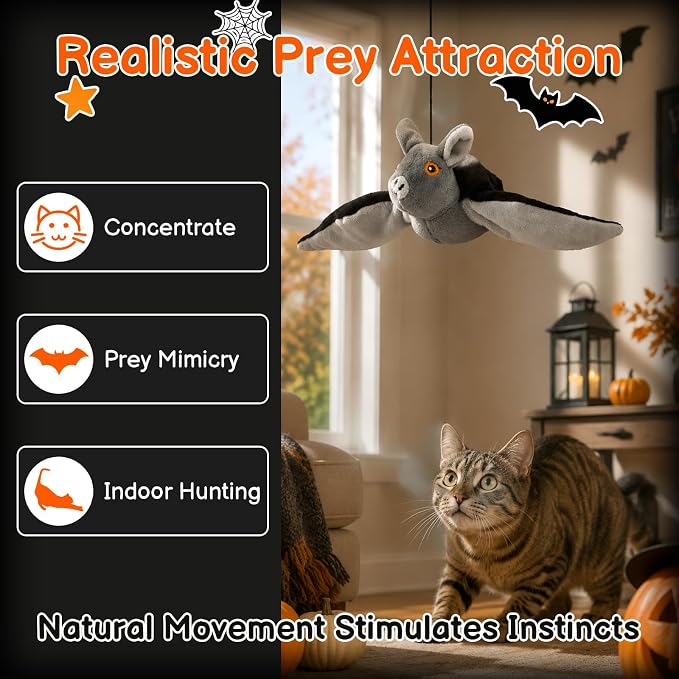 Flying Bat Dog Toy,Flying Bat Toy for Dogs & Cats,Flapping Wings CuteBat, NoFlying, Mimics RealFlying Motion,Flapping Wings Interactive Pet Toy