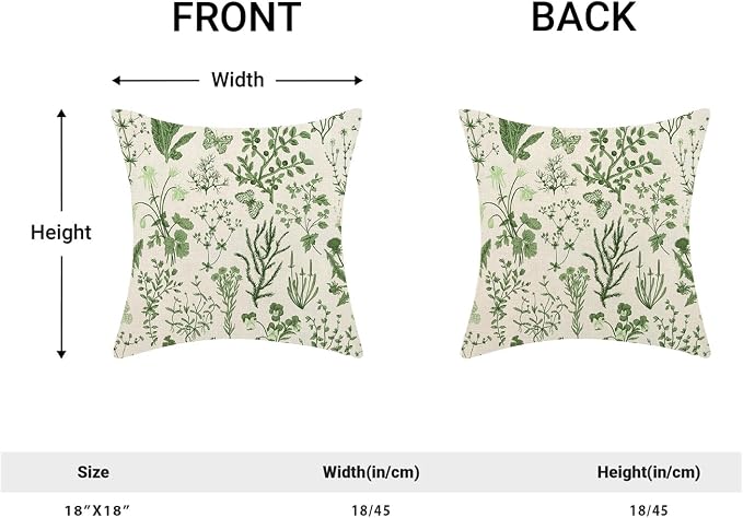 AEIOAE Summer Pillow Covers 18x18 Inch Set of 2,Olive Green Wild Flower Plant Throw Pillows Case,Seasonal Floral Outdoor Decorative Square Linen Farmhouse Decor Cushion Covers for Home Sofa Bed Couch