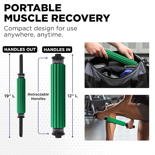 THERABAND Roller Massager+, 19"-21" Retractable Muscle Massage Stick for Full-Body Use, Deep Tissue & Trigger Point Self-Massage, Portable Handheld Fascia Release Tool for Runners, Athletes