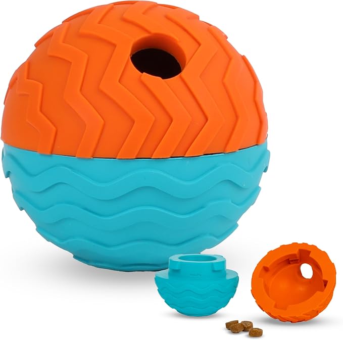 Brightkins Tough & Tumble 2 Piece Treat Dispenser: Small Textured Ball - Interactive Dog Toys, Enrichment Toys for Dogs, Dog Treat Dispensing Ball, Brain Training for Dogs, Puppy Slow Feeder, Pet Toy