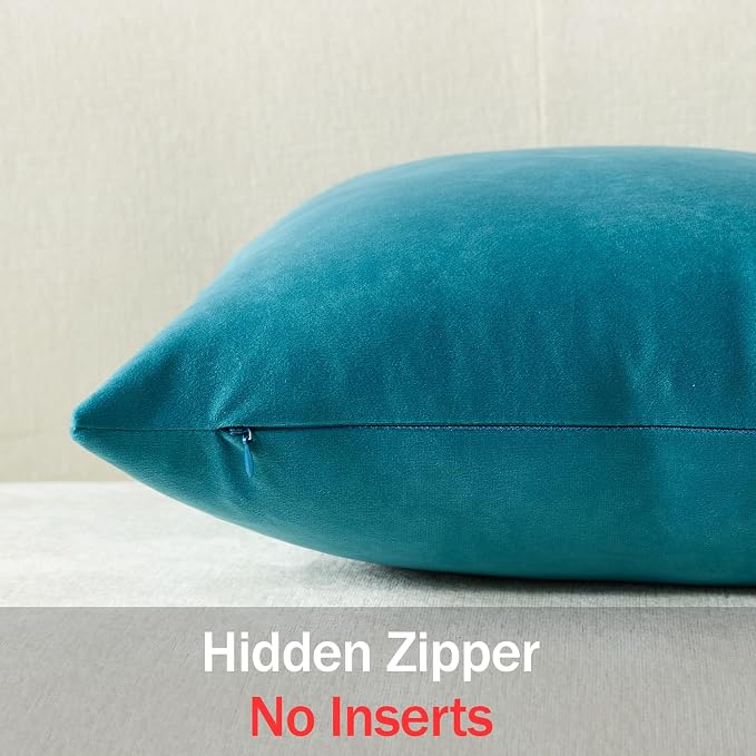 Throw Pillow Covers 18x18 Turquoise: Pack of 2 Cozy Soft Velvet Square Modern Luxury Decorative Throw Pillow Cases for Sofa Couch Living Room Bed Home Decor