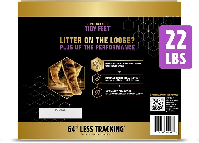 Purina Tidy Cats Performance Plus Tidy Feet Unscented Clumping Cat Litter, Low Tracking Odor Control, 22 lb. Box