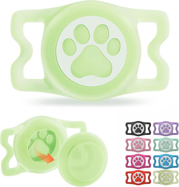 Waterproof Airtag Dog Collar Holder for Apple Air Tag, Silicone Glow Dog Airtag Holder for Dogs & Cats Collars(Luminous)