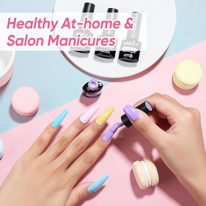 AIMEILI Pastel Gel Nail Polish Set 12pcs, Hema Free, Cruelty Free, Vegan, Soak Off U V LED Nail Art Manicure Salon DIY for Women - Kit 37