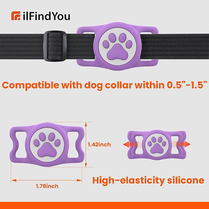 Waterproof Airtag Dog Collar Holder for Apple Air Tag, Silicone Dog Airtag Holder for Dogs & Cat Collars(Purple)