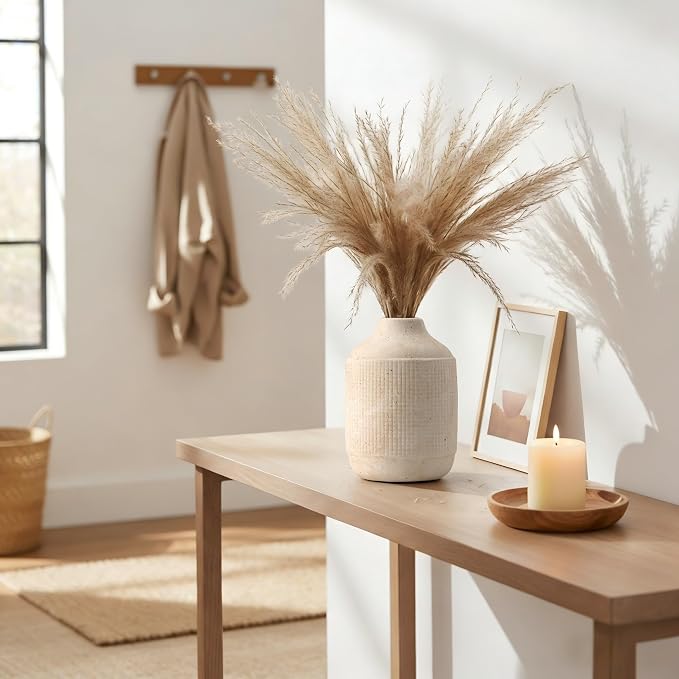 SIDUCAL Ceramic Rustic Farmhouse Vase | 7 Inch Pottery Decorative Flower Sand Glaze Finish Boho Vase for Home Decor, Table, Living Room, Bathroom Decoration, Shelf Decor, Mantel, White
