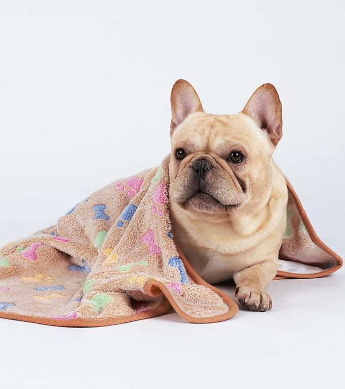 1 Pack 3 Blankets Super Soft Fluffy Cute Bone Pattern Pet Blanket Flannel Throw for Dog Puppy Cat Pink/Brown/Purple Large | Washable Throw Blanket for Crate, Couch, Bed, Travel. Cute Paw & Bone Print. Puppy Essential, Dog Gift,Pink/Brown/Purple