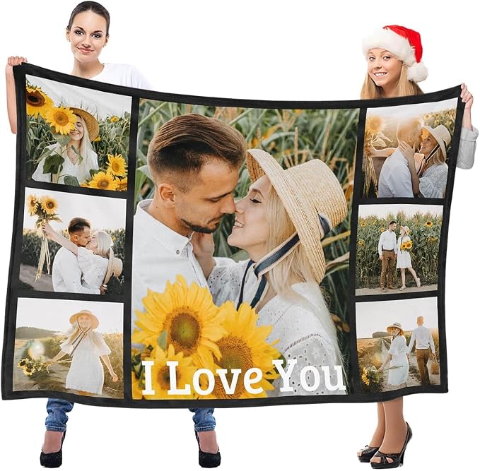 inkArts Custom Blanket with Photo, Personalized Blanket, Customized Photo Blankets, Customizable Picture Blankets, Personalized Anniversary Couple Gifts for Women Men Her Him Girlfriend Boyfriend