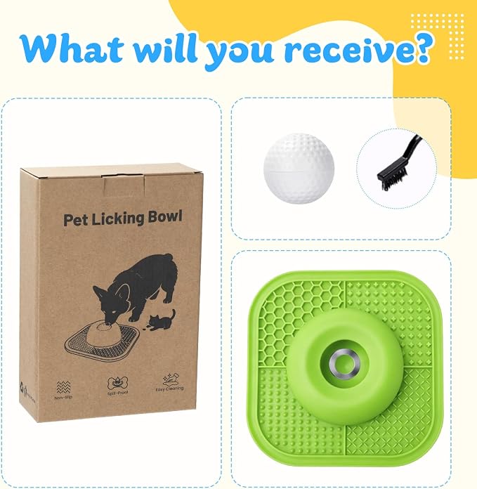 Slow Feeder Dog Bowls & Lick Mat for Liquid and Thick Treat, Anti-Slip Dog Lick Bowl with Interactive Rolling Ball, 5/6 Cup Pup Licking Toy for Large Medium Small Dogs and Cats-Large Green