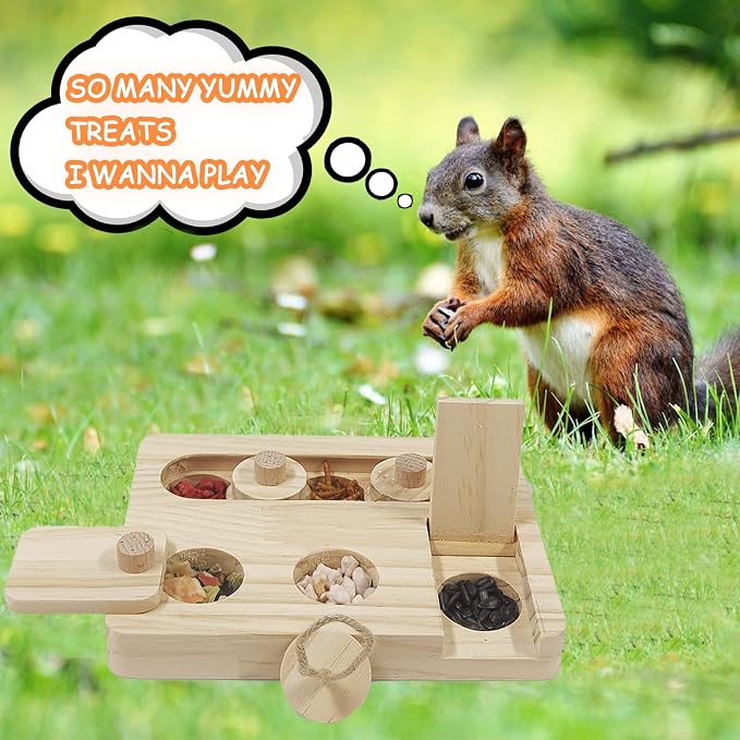 Wooden Rat Foraging Toy 7"x 5.1" Boredom Breaker Rabbit Enrichment Toys Interactive Treat Dispenser for Guinea Pig,Rabbit,Bunny,Hamster,Hedgehog, Chinchilla, Mouse,Rats,Sugar Gilders
