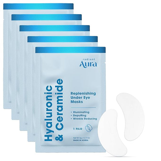 Hyaluronic Acid & Ceramide Under Eye Patches - Dermatologist Tested, Anti Aging, Korean Skin Care - Anti Wrinkle Pads For Puffy Eyes And Under Eye Bags - Vegan, Clean Beauty - 5 Pairs