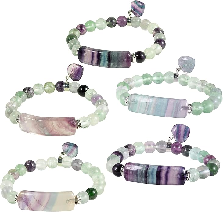 TUMBEELLUWA Healing Stone Bracelet 8mm Beads Chakra Crystal Energy Heart Charm Bracelet Handmade Jewelry for Women