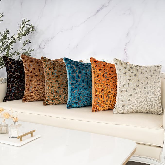 Alerfa Green Brown Floral Throw Pillow Cover 12 x 20 Inch Cut Velvet Rectange Luxury Decorative Lumbar Pillow Cover for Couch Living Room Bedroom