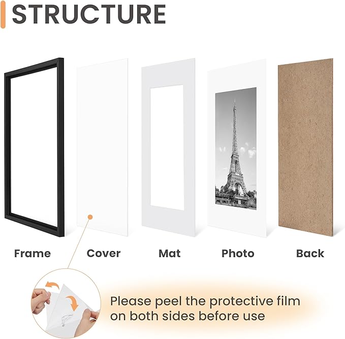 upsimples 8x12 Picture Frame, Gallery Wall Frames Set of 5, Black | Photo Frame Collage Wall Decor, 6x8 Picture Frame with Mat for Family, Baby, Hallway, Christmas