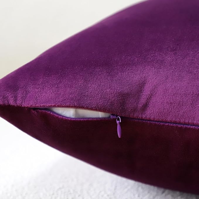 Artscope Luxury Velvet Pillow Covers Super Soft Decorative Rectangle Throw Pillow Covers Case Cushion Covers for Sofa Couch Bedroom Car Decor 16x24 Inch Eggplant Purple