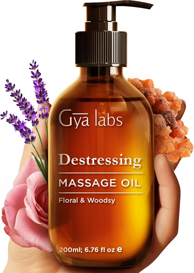 Soothing Massage Oil for Sore Muscles & Destressing Massage Oil for Sore Muscles Set - Aromatherapy Grade Essential Oils Set - 2x6.76 fl oz - Gya Labs