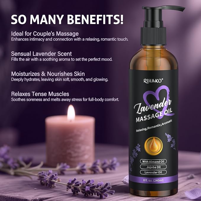 Lavender Sensual Massage Oil for Couples–Relaxing Body Massage Oil for Date Night,Smooth Glide,Deep Hydration, Aromatherapy Stress Relief,Non-Greasy Formula for Full Body Massage,Romantic Couples Gift