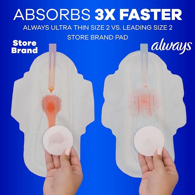 Always Ultra Thin Pads Duo Pack, Feminine Pads with Wings for Women, Size 2 Long Super and 4 Overnight Absorbency, Unscented, Up to 100% Leak-Free Protection, 44 CT