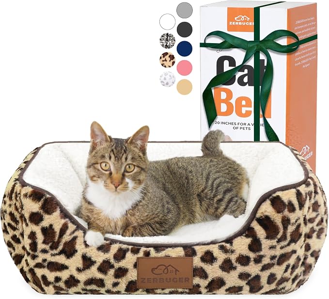 Zerbuger 20in Leopard Rectangle Cat Dog Bed Machine Washable Sleeping Sofa | for Large Medium Small Pets Indoor Outdoor, Non-Slip Bottom Soft Puppy Bed Durable Orthopedic Calming Pet Cuddler