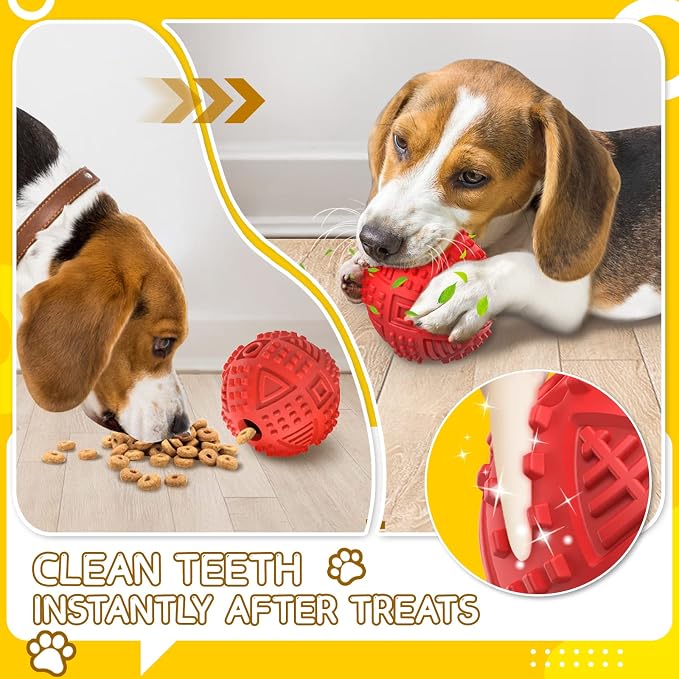 Dog Balls Treat Dispensing Dog Toys for Aggressive Chewers Large Breed-Red | Nearly Indestructible Squeaky Puppy Chew Toys for LargeBreeds, Natural Rubber Doggie Puzzle Toys, Pet Treat Ball