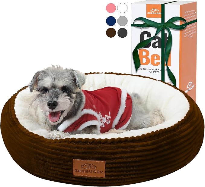 Zerbuger 23in Brown Round Dog Bed Sofa for Dogs Cats, Machine Washable | for Small/Medium/Large Dogs Cats, Foam Pet Couch with Removable Mat Non-Slip Bottom, Pet Cuddler for Indoor/Outdoor/Car/Cage