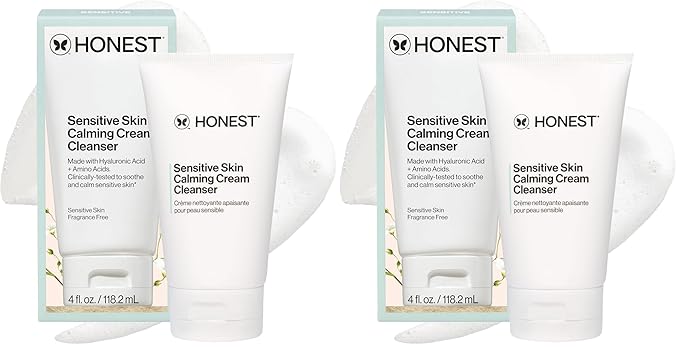 Honest Beauty Sensitive Skin Calming Cream Cleanser,Gently Cleanses Hydrates Calms,Hypoallergenic,Fragrance-Free,Vegan,4 fl oz,(Pack of 2)