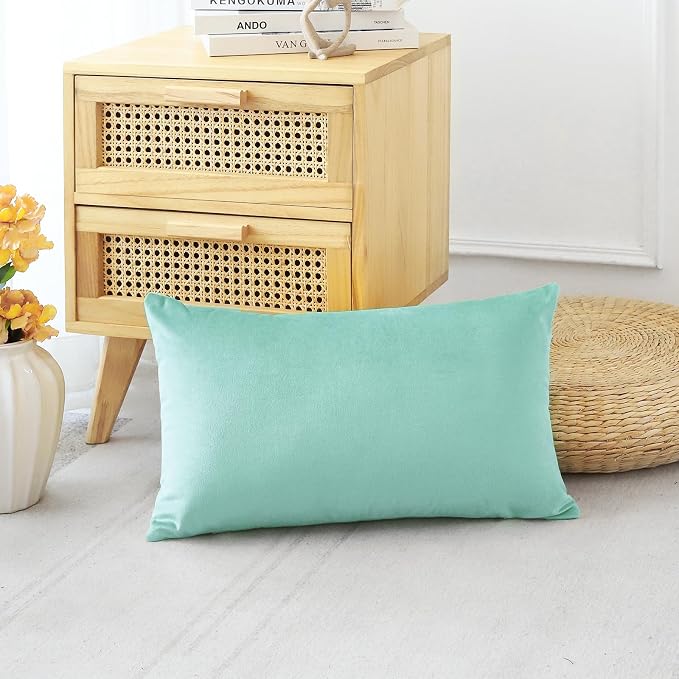 Artscope Luxury Velvet Pillow Covers Decorative Rectangle Pillowcases Soft Solid Cushion Cases for Couch Sofa Bedroom Car Decor 12x20 Inch Aqua Green