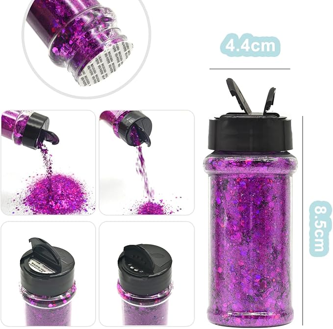 Purple - Craft Glitter - 2oz Glitter Shaker Bright Colorful Holographic Mix Chunky Body Glitter Bulk Wholesale 24 Colors in Shaker Cosmetic Glitter - EBLB800