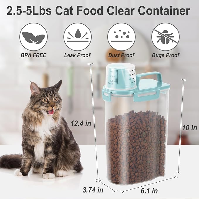 Dog Cat Food Storage Container with Cup (Light Blue, 2.5L (2 pack))