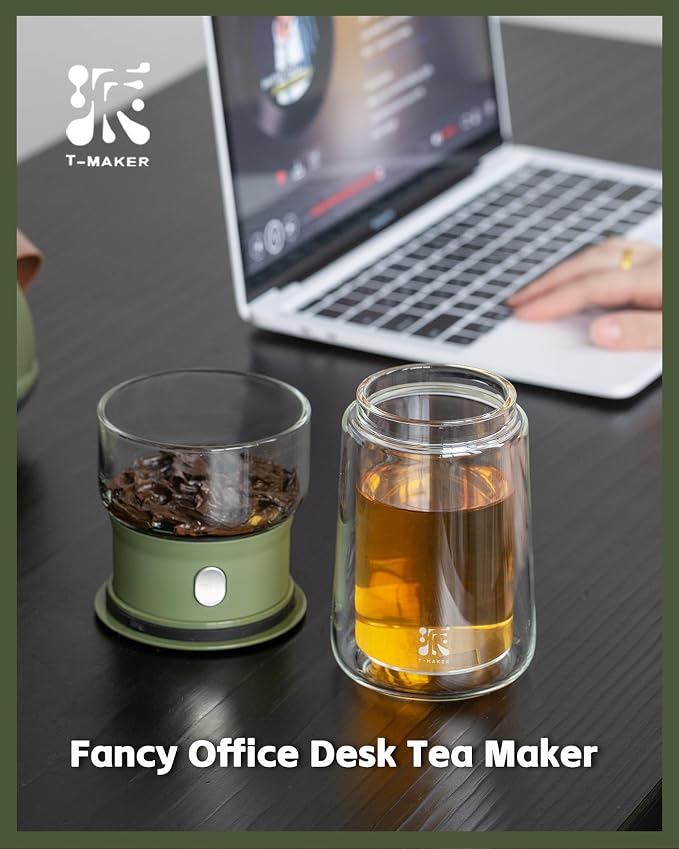 ZENS Modern Glass Infuser Teapot, Smart One Touch Tea Maker for Loose Tea Diffusers with Insulated Mug and Portable Case, Enchanted Teapot Alternatives for Tea Lover Gifts