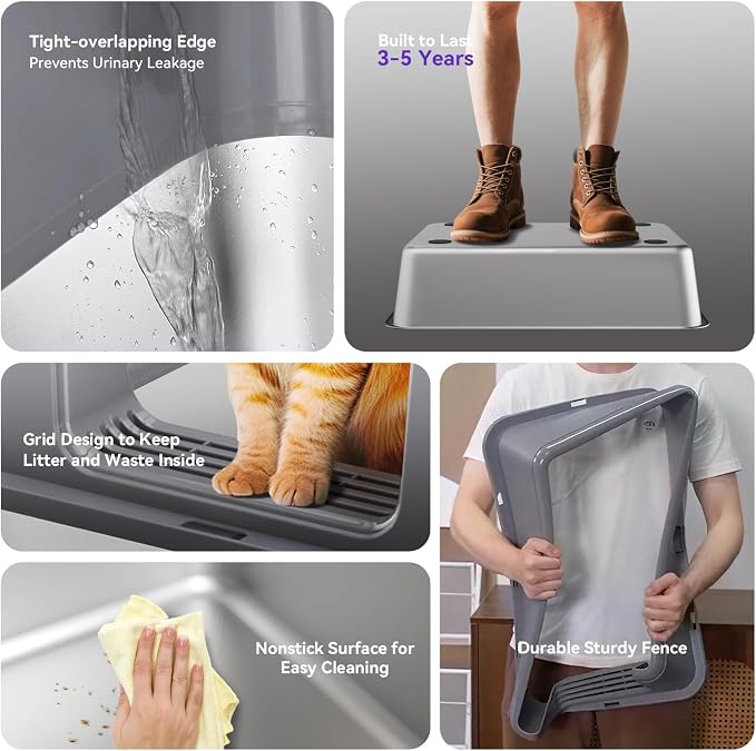 High-Sided Stainless Steel XL Cat Litter Box for Cats