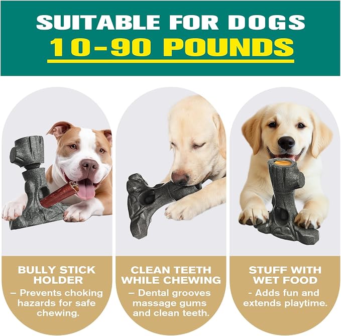 Ansoniser 2-in-1 Bully Stick Holder & Chew Toy - Tree Stump Design Prevents Choking, Keeps Dogs Busy with Mental Stimulation, for All Breed Sizes, Easy to Clean