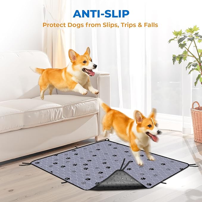 Fostanfly Washable Pee Pads for Dogs, Ultra-Absorbent, 54"x54"-2 Pack, Gray | Reusable Potty Pads, Non-Slip, Leak-Proof, Large Pee Pads for Puppy Training, Whelping, Crate and Playpen with 8 Tie Straps