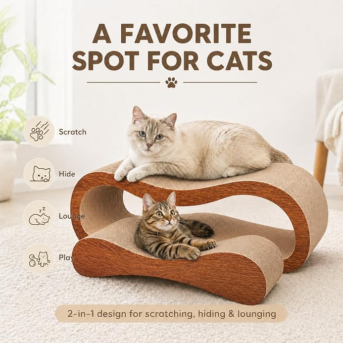 Simple Deluxe 2 In1 Cardboard Cat Scratcher,Large Scratching Board for Scraching & Napping, 100% Recyclable & Reversible Horizontal Scratch Pad Couch Lounger for Cats, 27.56 x9.45 x8.86 inch