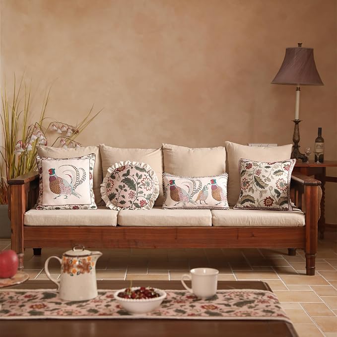 Designer Linen Square Throw Pillow Cover,Set of 2,18"x18"-Ratina A | Vintage French Elegant Pillow Cover,Concealed Zipper Design,Floral Pattern,Sofa,Bedroom,Living Room,Lounge Chairs