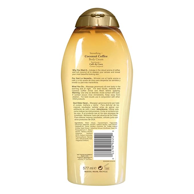 OGX Smoothing + Coconut Coffee Body Cream 19.5 oz,(Pack of 4)