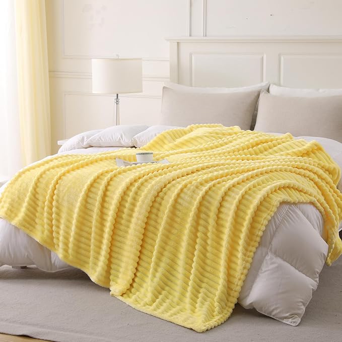 Banana Yellow Throw Blanket for Couch Sofa 60”x80” Striped Design