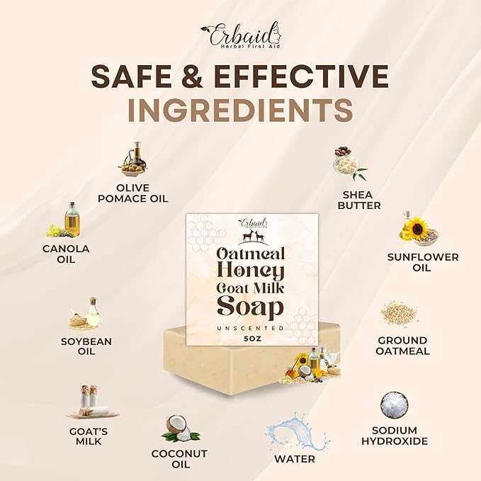 Oatmeal Soap – Natural Oatmeal & Honey Goat Milk Bar – Face & Body Wash for Eczema, Psoriasis, Dry, Itchy, Sensitive Skin Relief – Unscented Soap Great for Kids, Babies – Handcrafted, Made in USA