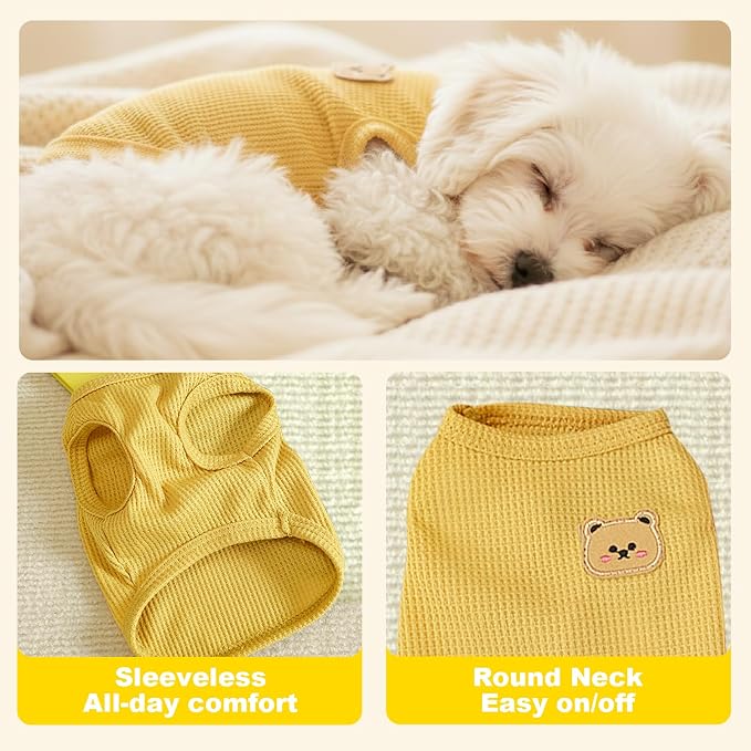 Dog Clothes for Small Dogs, Pet T-Shirt for Boys and Girls | Waffle Knit Dog Tank Top,Comfortable for Summer&Winter,Perfect for Dachshund(Yellow,Large)