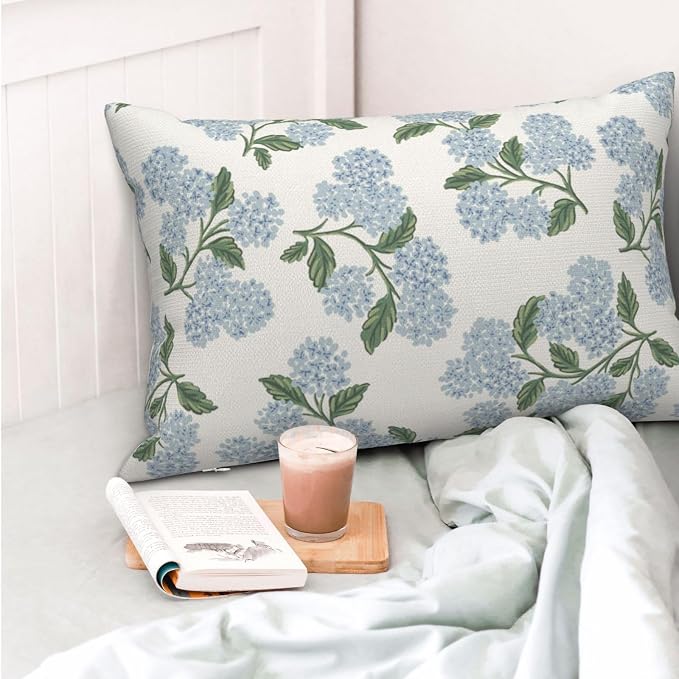 AEIOAE Spring Green Blue Hydrangea Flower Pillow Covers 12x20 Set of 2 | Floral Throw Pillows Case Summer Outdoor Seasonal Decorative Farmhouse Decor Cushion Covers for Home Sofa Bed Couch