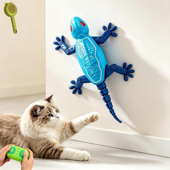 Remote Control Lizard Cat Toy,Remote Control Rechargeable Wall Climbing Gecko Toy, Wall Crawling Lizard Interactive Pet Play Accessory, Fun Prank Entertainment Toy for Cats and Dogs (Blue)