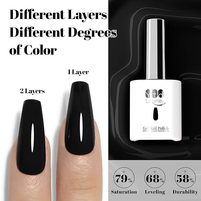 YTD Likomey Black Gel Nail Polish,15ml Salon Home DIY Manicure and Pedicure Fall Winter Soak Off UV Color Varnish,CS451