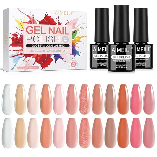 AIMEILI Gel Nail Polish Set 12pcs, Hema Free, Cruelty Free, Vegan, Soak Off U V LED Nail Art Manicure Salon DIY for Women - Kit 30