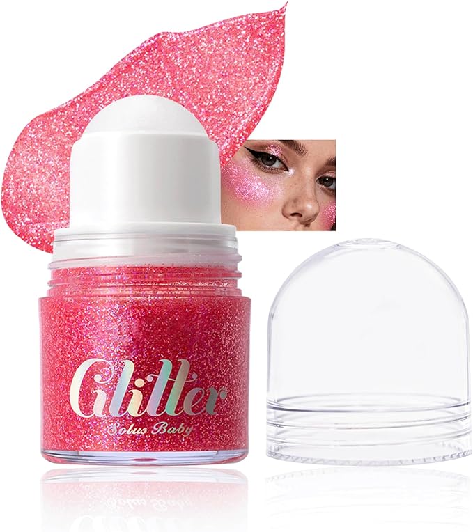 Roll-on face Body Glitter Gel, Holographic Pink Long Lasting Body Glitter Gel for Face Hair, Mermaid Makeup Chameleon Shimmer Sequins, Christmas Festival Party Rave Accessories for Women Gifts-05