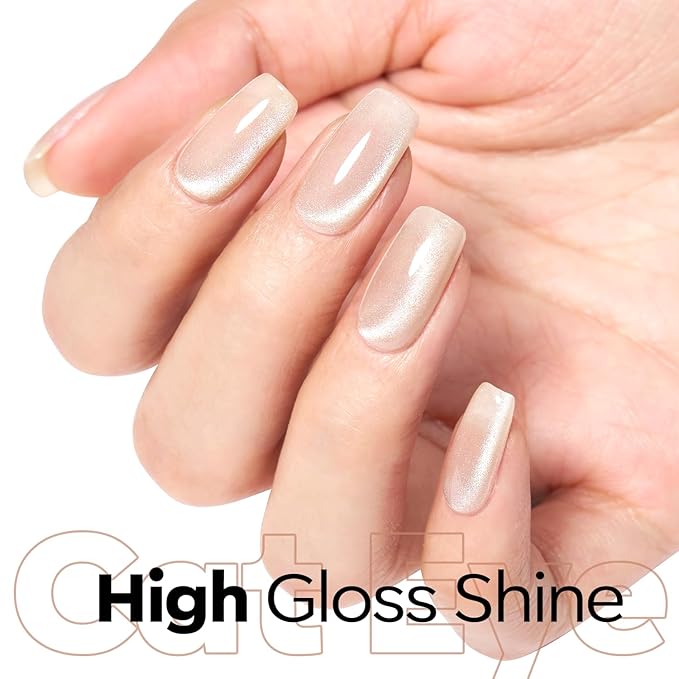 modelones Silk Cat Eye Gel Nail Polish Nude Silver Moonlight Glitter Holographic Glass Cat Eye Summer Jelly Shimmer Reflective Translucent U v Gel Magnetic Nail Polish 15 ML