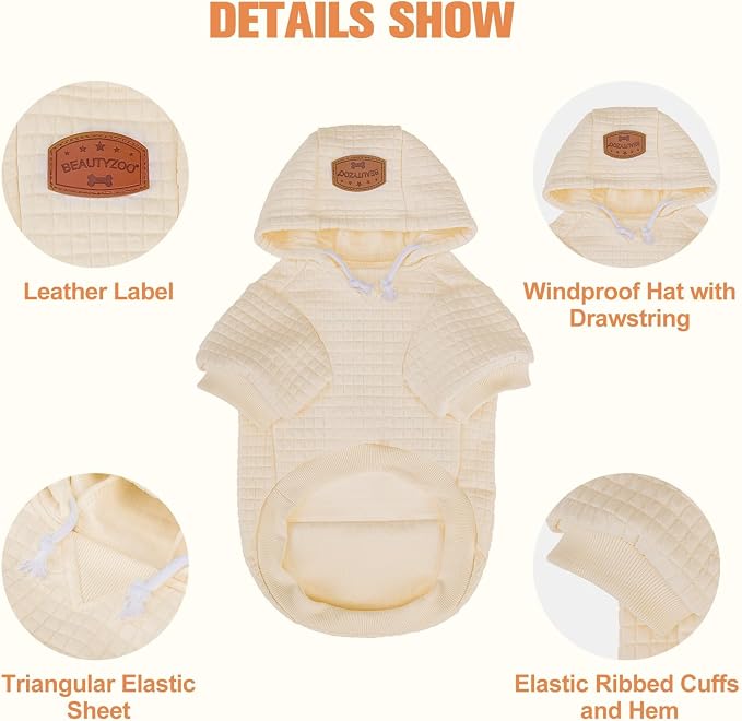 BEAUTYZOO Dog Hoodies Sweater for Large Dogs,Waffle‑Like Laminated Pet Coat | Warm Dog Sweatshirt with Pocket & Leash Hole,Pullover Clothes for Girl Boy Dogs,Stretchy & Easy‑On‑Off,Labrador & Great Danes