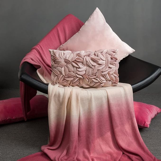 KINGROSE 3D Flower Throw Pillow Cover Home Decorative Pillow Case Sham Soft Lumbar Cushion Cover for Couch Bed Living Room Chair 12 x 20 Inches Rose Gold | Luxury Lumbar Cushion Cover, Home Decorative Pillowcase, For Couch Bed Living Room Chair